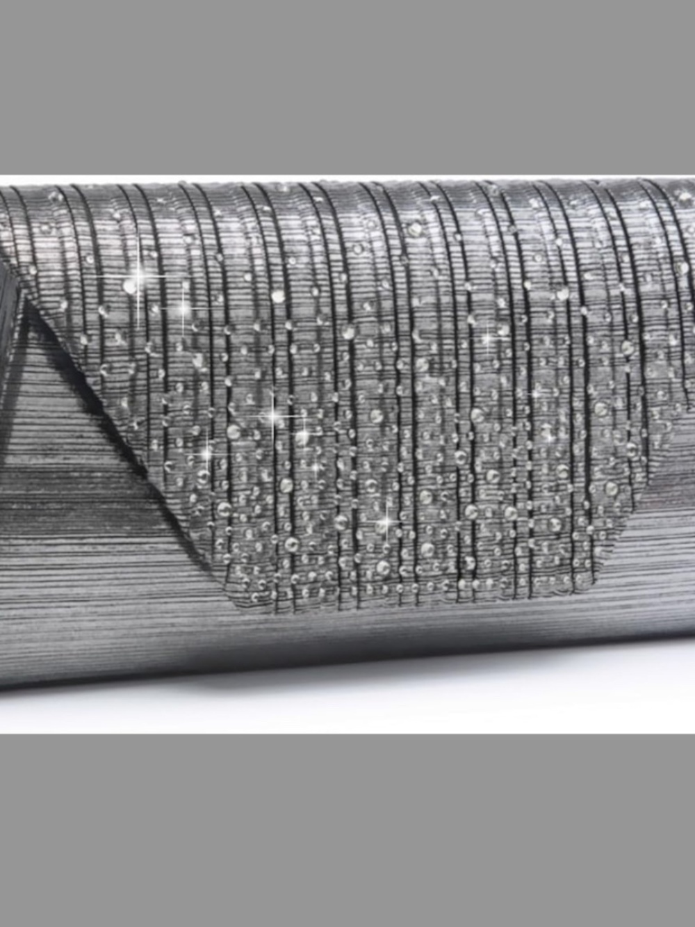 Women's Gray Pewter Glitter Rhinestone Evening Bag / Clutch - Picture 6 of 9